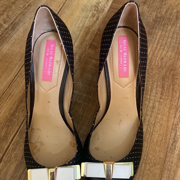Isaac Mizrahi New York black & white polka dot heels bow embellishment size 6 - Picture 6 of 12